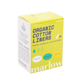 Box of organic cotton liners with 'marlow' branding on a blue background